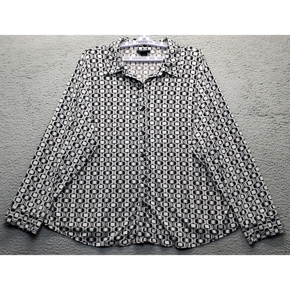 Lane Bryant Shirt Womens 26/28 Multi Geometric Stretch‎ Long Sleeve Button Up